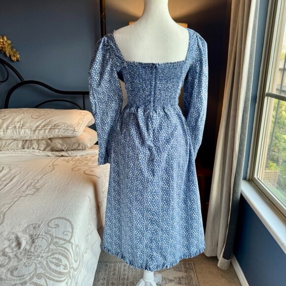 Aritzia Wilfred Polly Blue w White Floral Print Midi Dress - Picture 6 of 15